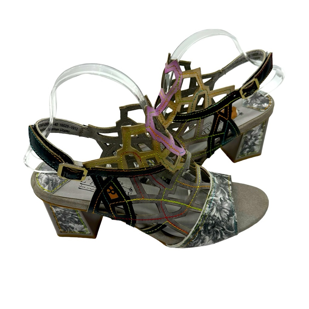 L’Artiste Amora Leather Laser Cut Peep Toe Sandal Size 9 European Size 40 - Picture 4 of 12